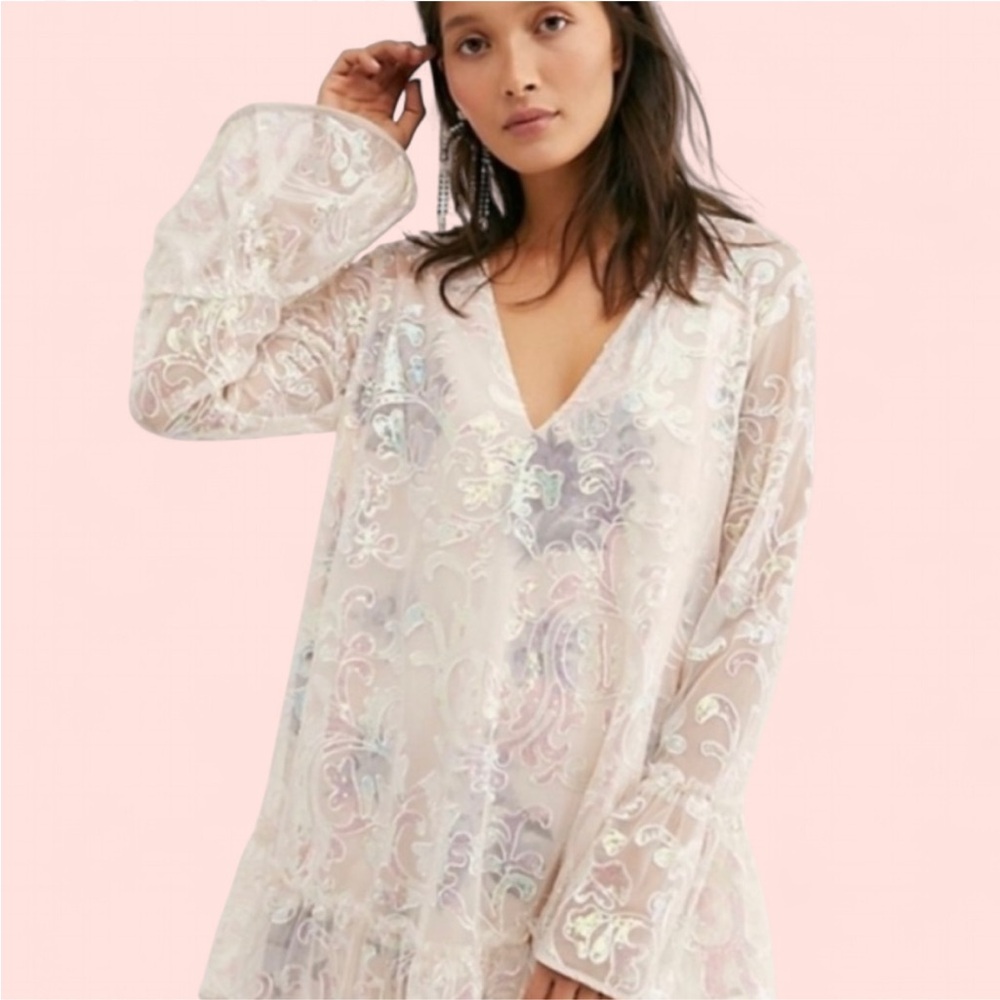 Free People Iridescent White/Cream Mini Dress